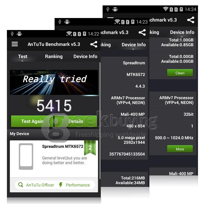 MG7 MTK6572W Dual Core 1.3GHz 4.5 Inch Smartphone Android 4.4 2GB ROM 3G WiFi Dual Cameras Dual SIM - Black