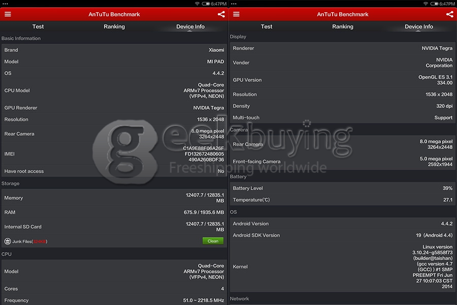 Xiaomi MiPad 7.9 Inch MIUI V6 Android 4.4 2GB/64GB Tablet PC NVIDIA Tegra K1 Quad Core 2.2GHz IPS Retina 2048*1536 Bluetooth WiFi - Black+White