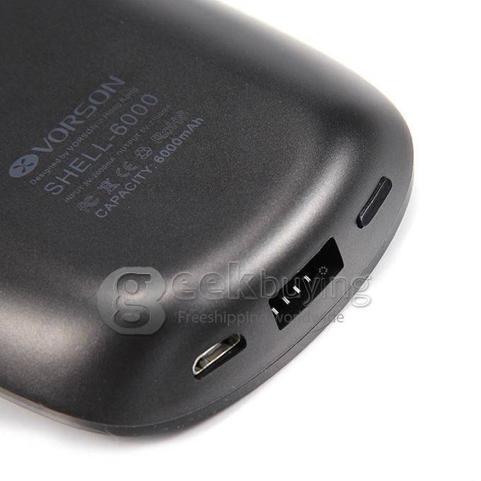 Vorson SHELL II 6000mAh USB Mobile Power Bank External Battery 2.1A for Smartphone Tablet - Black