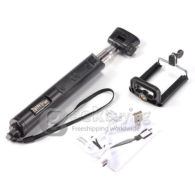 Extendable Stretch Wireless Bluetooth Self Camera Monopod Handheld Selfie Stick Support Remote Shutter (110cm) - Black