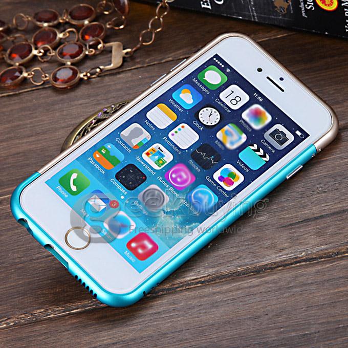 Ultra Thin Bicolour Aluminum Metal Bumper Back Case Cover for iPhone 6 4.7inch - Golden&Blue
