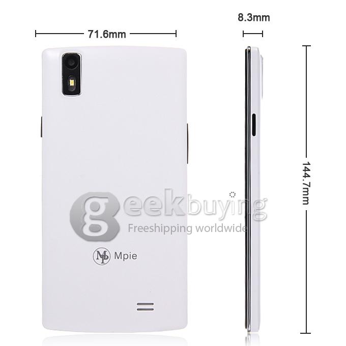 Mpie F1+ 5.0 Inch 854 x 480 pixels MTK6582 Quad Core 1.3GHz Smartphone Android 4.4 4GB ROM 3G GPS - White