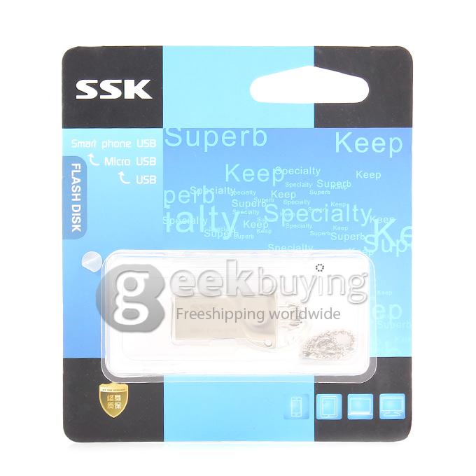 SSK SFD255 64GB USB 3.0 + Micro USB OTG Flash Drive for Smart Phone - Silver
