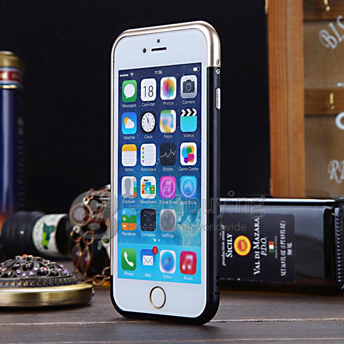 Ultra Thin Bicolour Aluminum Metal Bumper Back Case Cover for iPhone 6 4.7inch - Black&Golden
