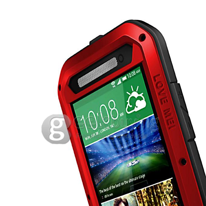 Lovemei Aluminum Powerful Shockproof Gorilla Glass Metal Case Cover for HTC E8 - Red