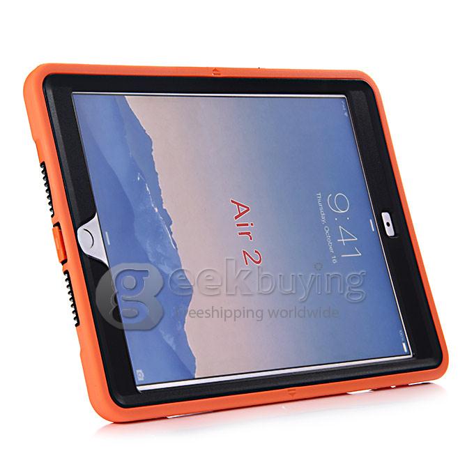 New Silicon 360 Full Degree Rotating Case Cover with Hand Tether Strap for Apple iPad Air 2 - Orange