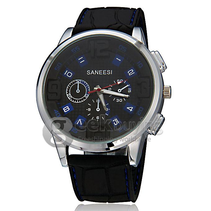 SANEESI Four Big Number Fashion Silicone Band Analog Sport Quartz Wrist Watch for Man - Blue