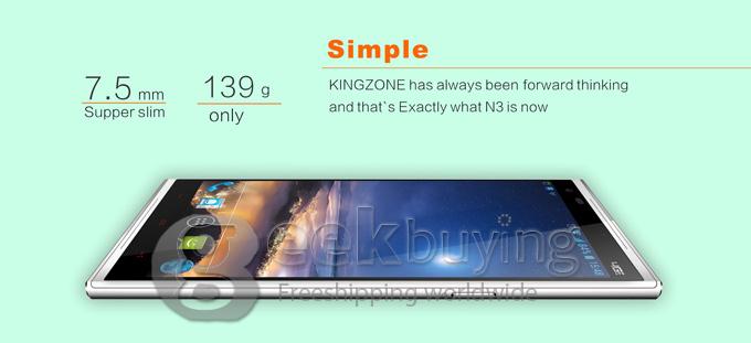 KINGZONE N3 5.0Inch IPS HD MTK6582 Quad Core 1.3GHz Smartphone Android 4.4 1GB 8GB 13.0MP 8.0MP NFC Fingerprint Identification FDD-LTE 4G - White