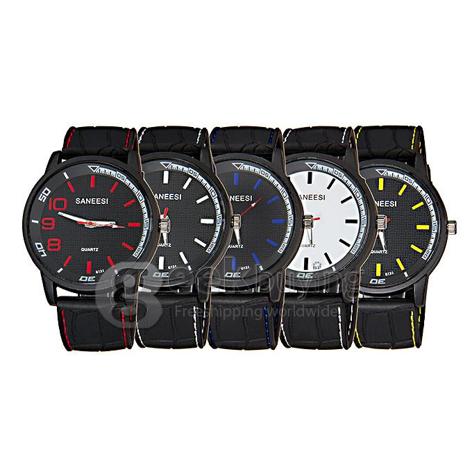 SANEESI 6131 Fashion Round Dial Silicone Band Analog Sport Quartz Wrist Watch for Man - Black