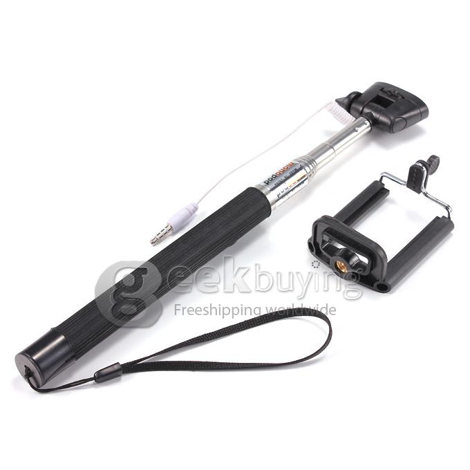 Extendable Stretch Wired Self-timer Selfie Monopod Stick Handheld for iPhone & Samsung Smartphone (100cm) - Black