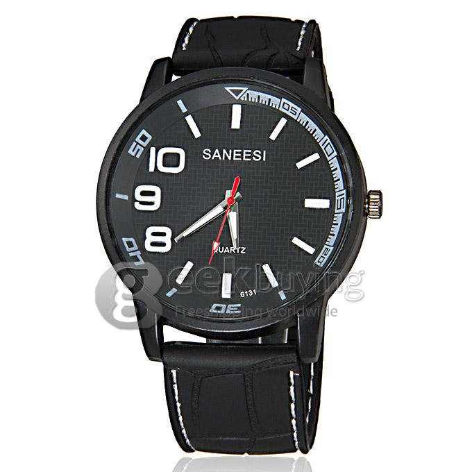 SANEESI 6131 Fashion Round Dial Silicone Band Analog Sport Quartz Wrist Watch for Man - Black