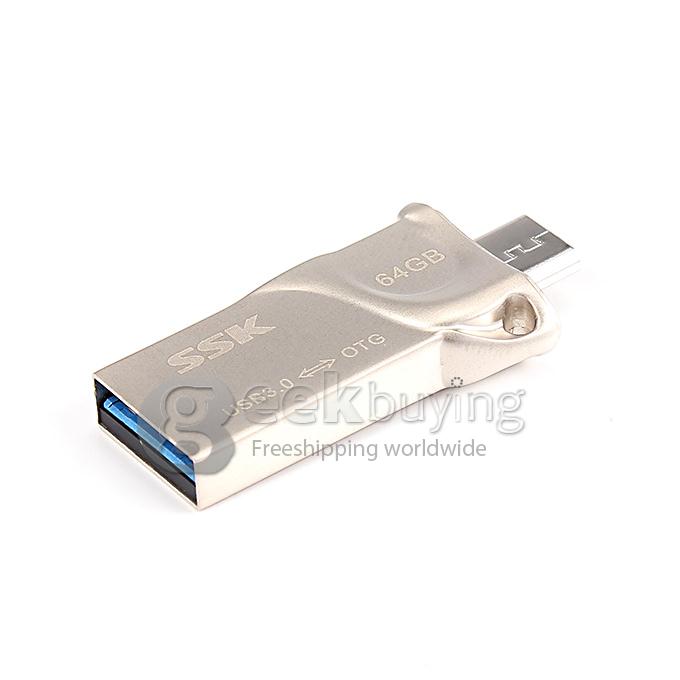SSK SFD255 64GB USB 3.0 + Micro USB OTG Flash Drive for Smart Phone - Silver
