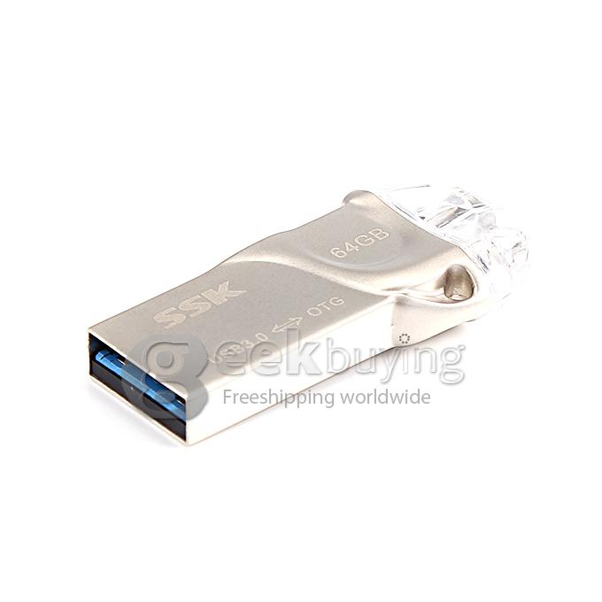 SSK SFD255 64GB USB 3.0 + Micro USB OTG Flash Drive for Smart Phone - Silver