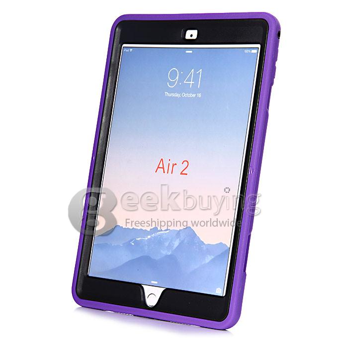 New Silicon 360 Full Degree Rotating Case Cover with Hand Tether Strap for Apple iPad Air 2 - Purple
