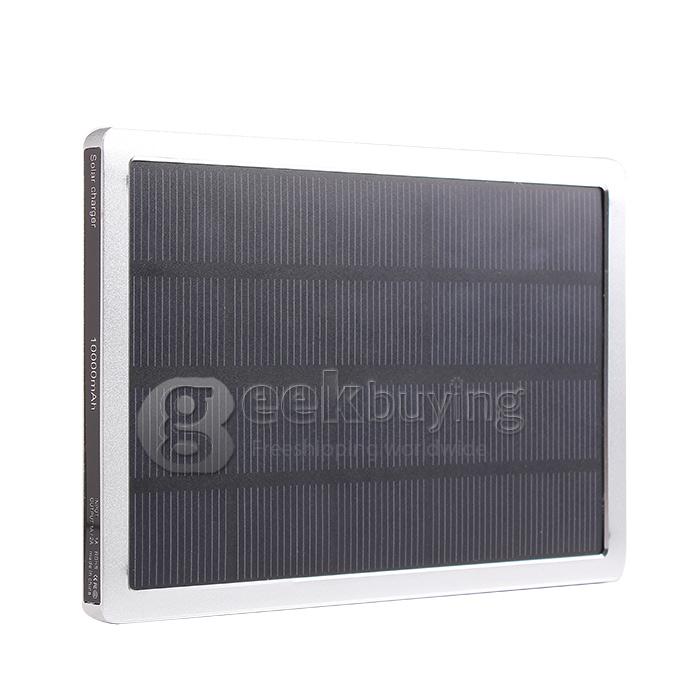 Aluminum Mobile 10000mAh Dual USB Charger Solar Power Bank 1A/2A for iPhone/iPad/Galaxy Pad - Silver