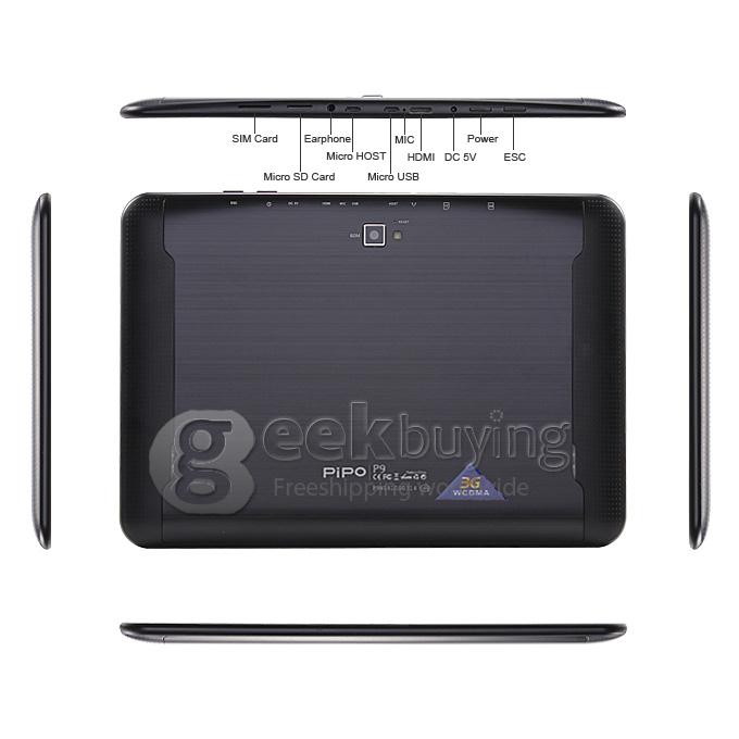 PIPO P9 RK3288 Quad Core 10.1 Inch Tablet PC Android 4.4 OS 2GB/32GB IPS Screen BT GPS 4K Video 3G Phone Call - Black