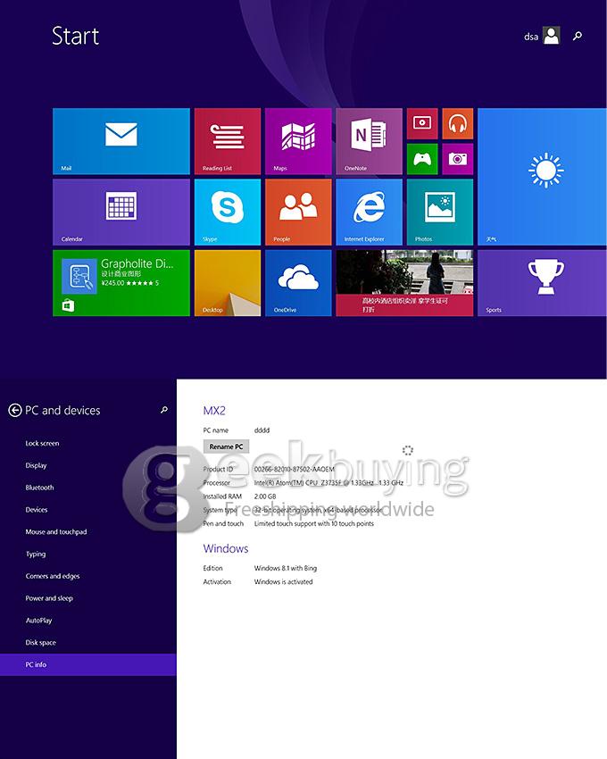 iFive MX2 Intel Z3735F Quad Core 1.83GHz 8.9 Inch Tablet PC Windows 8.1 1920*1200 2GB/32GB BT - White