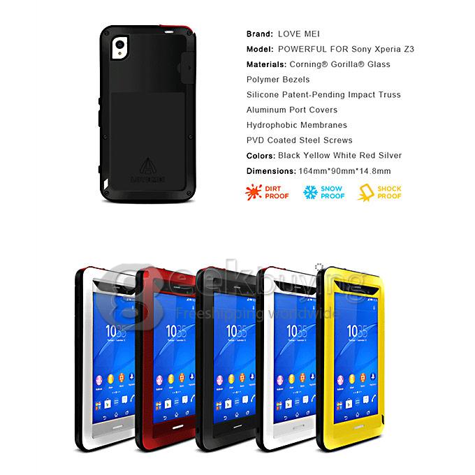 Lovemei Aluminum Powerful Shockproof Gorilla Glass Metal Case Protective Cover for SONY Xperia Z3 - Black