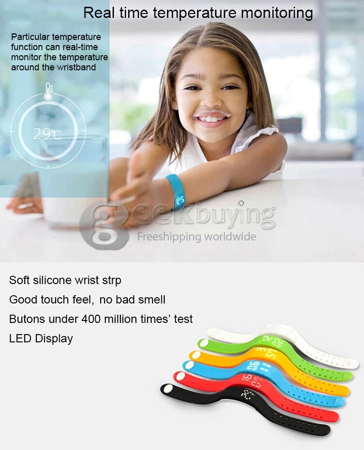 W2 Multi-function USB LED 3D Smart Wrist Band Watch Support Time Calorie 3D Pedometer Temperature Sleep Health Monitor - Black