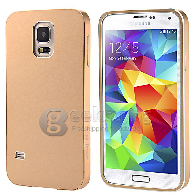 New Aluminum Metal Bumper With Back Cover Case for Sumsang Galaxy S5 i9600 - Golden