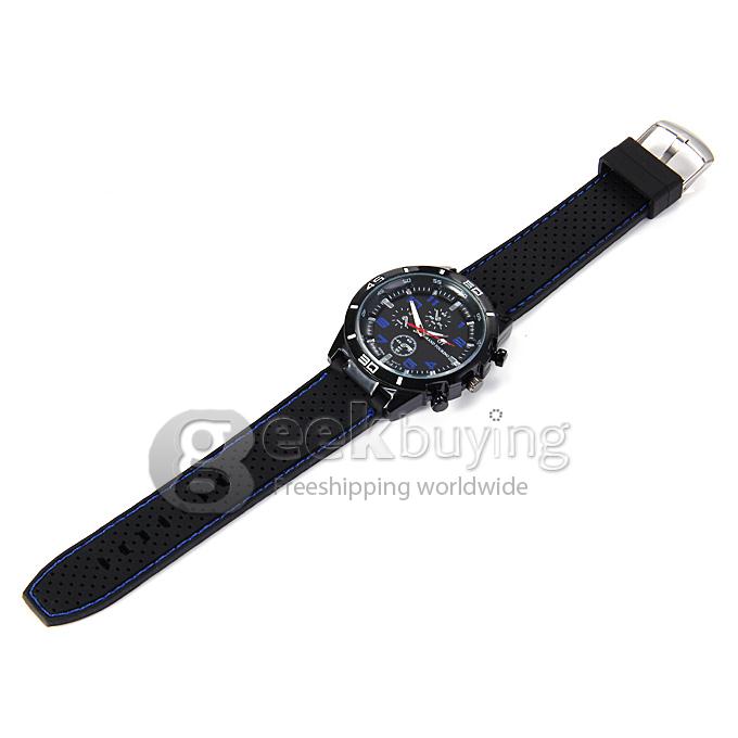 GT W5373 Men's Fashion Round Dial PU Band Analog Japanese Quartz Wrist Watch - Dark Blue