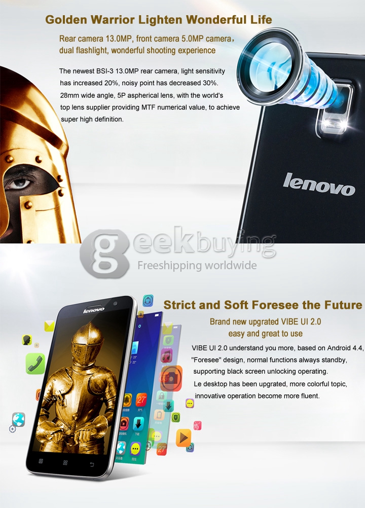 Lenovo A8 A806 1280*720 MTK6592 Octa Core 1.7GHz 5.0inch Android 4.4 Smartphone 2G RAM 16GB ROM 4G HD 13.0MP - White