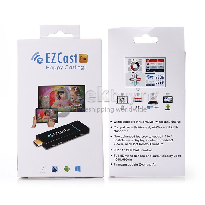 EZCast Pro HDMI Mirror2TV Stick Miracast/Airplay/DLNA Support 4 to 1 Split Screens - Black