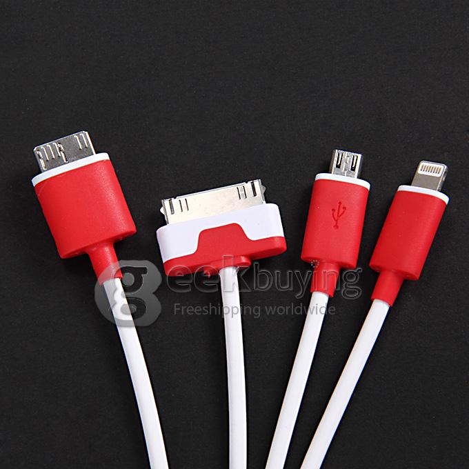 4 in 1 USB / 8 Pin / 32 Pin Data Charging Cable for Apple iPhone 4 4S 6 Plus 5S 5 iPad 2 3 Samsung S5 Note 3 2 - Red