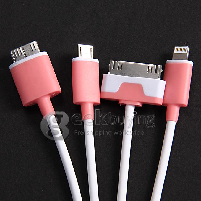 4 in 1 USB / 8 Pin / 32 Pin Data Charging Cable for Apple iPhone 4 4S 6 Plus 5S 5 iPad 2 3 Samsung S5 Note 3 2 - Pink