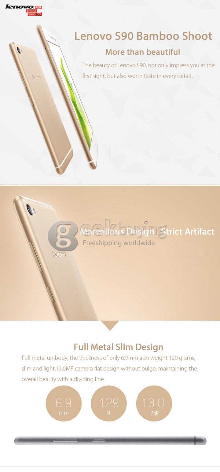 Lenovo S90 5.0inch Qualcomm MSM8916 Quad-core 1.2GHz Smartphone 1GB+16GB Metal Fuselage IPS HD 13.0MP 8.0MP - Pink