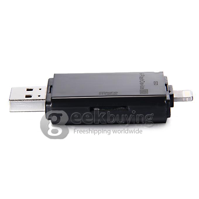USB i-Flash Device TF SD Card Reader with 8-pin Port for iPhone 5 5S 5C 6 6 plus iOS - Black