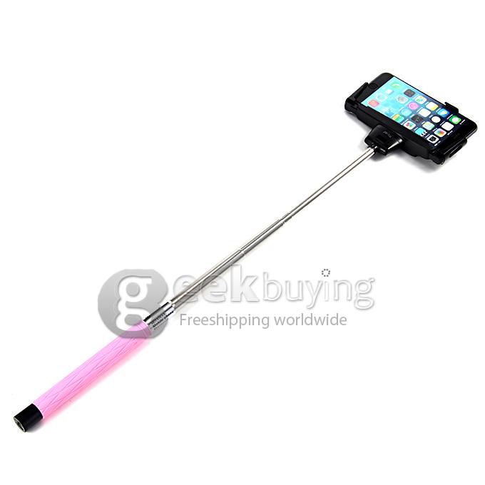 D09 Wireless Bluetooth Selfie Stick Monopod with Mirror for iPhone Galaxy Android - Pink