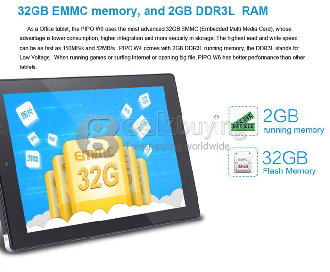 PIPO W6 3G Intel Baytrail-T Z3735F Quad Core 8.9 Inch Tablet PC Windows 8.1 1920*1200 IPS 2GB/32GB Bluetooth - Black