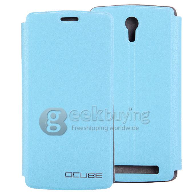 Protective Hard Cover Flip Stand Leather Case for THL T4000 - Blue