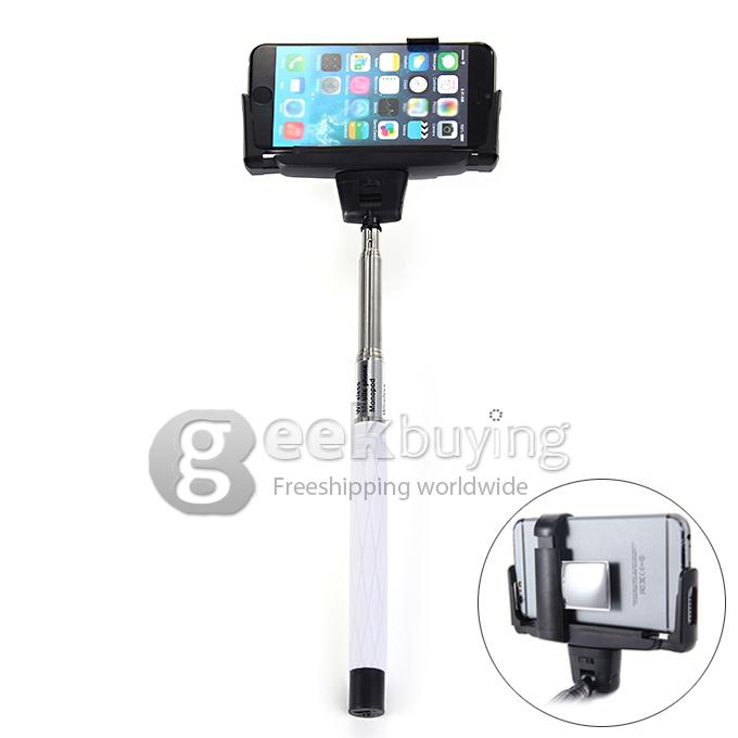 D09 Wireless Bluetooth Selfie Stick Monopod with Mirror for iPhone Galaxy Android - White