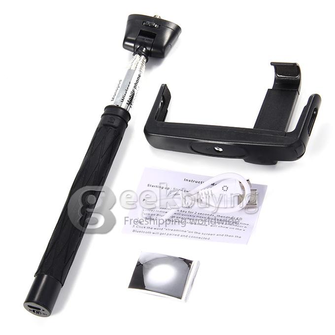 D09 Wireless Bluetooth Selfie Stick Monopod with Mirror for iPhone Galaxy Android - Black