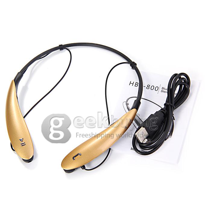HBS-800 Bluetooth Wireless Headset Headphone Neck Earphone with Mic for iPhone Samsung HTC - Gold
