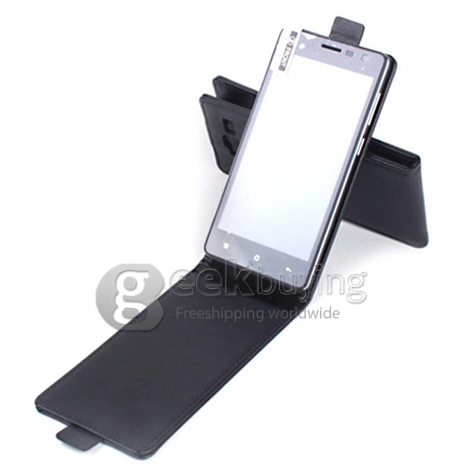Protective Hard Cover Flip Stand Leather Case for Cubot S200 - Black