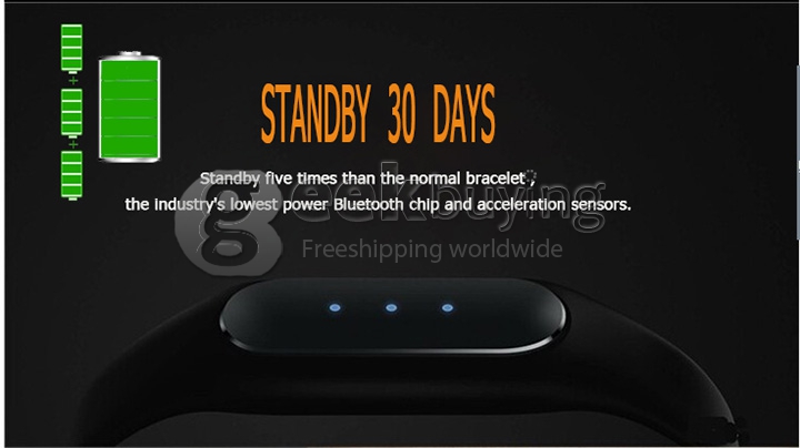 Original Xiaomi Mi Band 2015 Upgraded Version Xiaomi Wristband IP67 Bluetooth 4.0 Bracelet with White LED Lights - Black