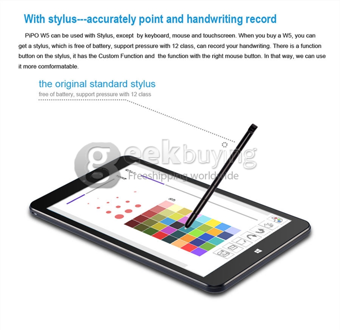PIPO W5 Intel Z3735G Quad Core 8 Inch Tablet PC Windows 8.1 1280*800 IPS 2GB/32GB Bluetooth - Black