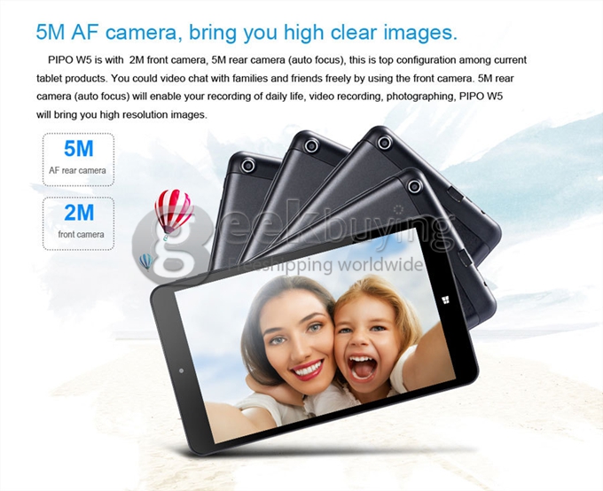 PIPO W5 Intel Z3735G Quad Core 8 Inch Tablet PC Windows 8.1 1280*800 IPS 2GB/32GB Bluetooth - Black