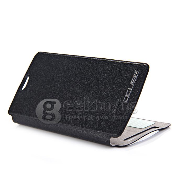Protective Hard Cover Flip Stand Leather Case for THL T4000 - Black