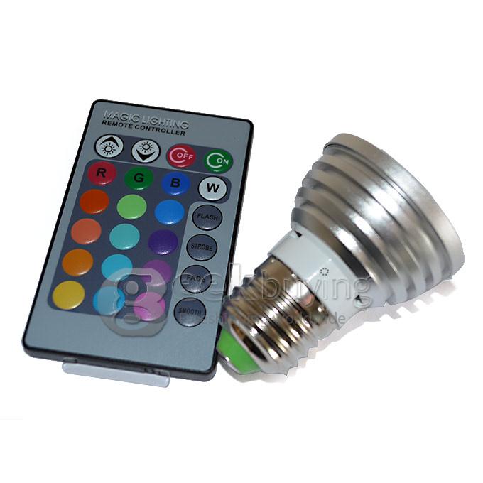 3W E27 LED Spot Light Downlight Lamp Bulb AC100-240V-RGB + Remote Control
