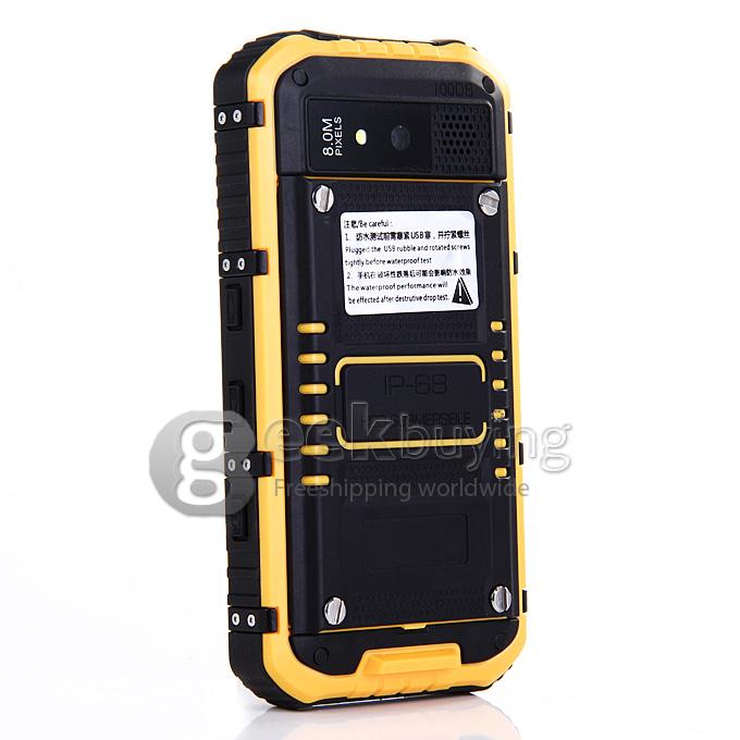 A9 IP68 Android Smartphone Waterproof MTK6582 Quad Core 1.3GHz 4.3 Inch 1GB RAM 8GB ROM 8.0MP 3G GPS OTG- Yellow