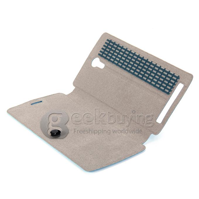 Protective Hard Cover Flip Stand Leather Case for THL T4000 - Blue