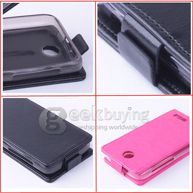 Protective Hard Cover Flip Stand Leather Case for Lenovo A526 - Black