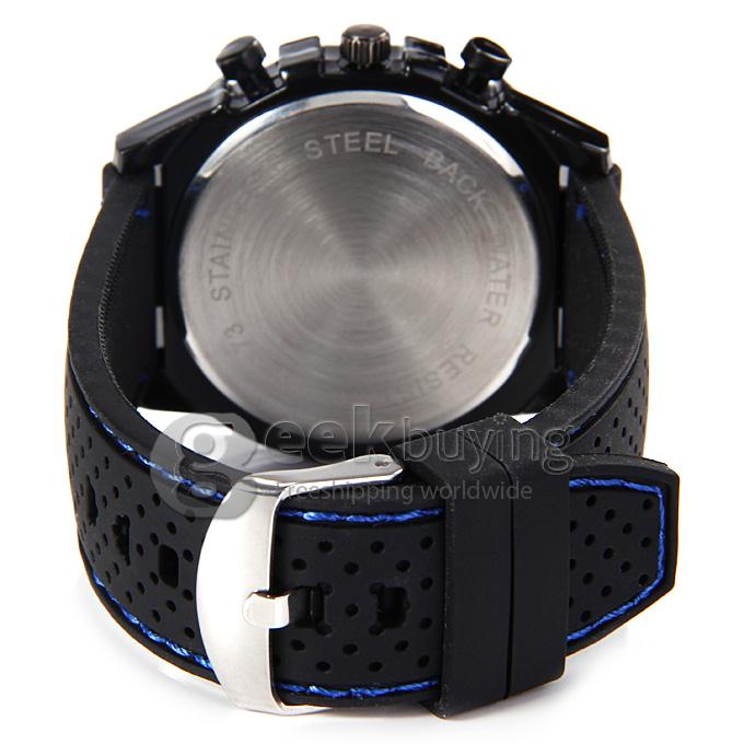 GT W5373 Men's Fashion Round Dial PU Band Analog Japanese Quartz Wrist Watch - Dark Blue