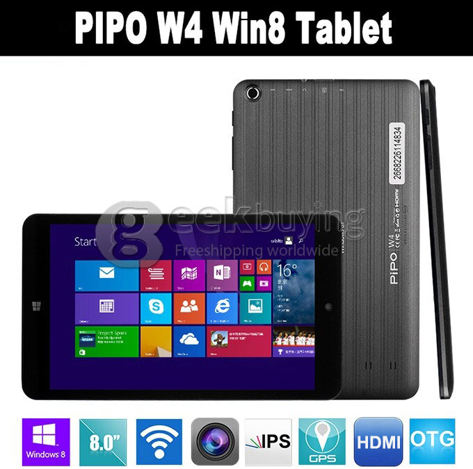 PIPO W4 Intel Z3735G Quad Core 8 Inch Tablet PC Windows 8.1 1280*800 IPS 1GB/16GB Bluetooth - Black