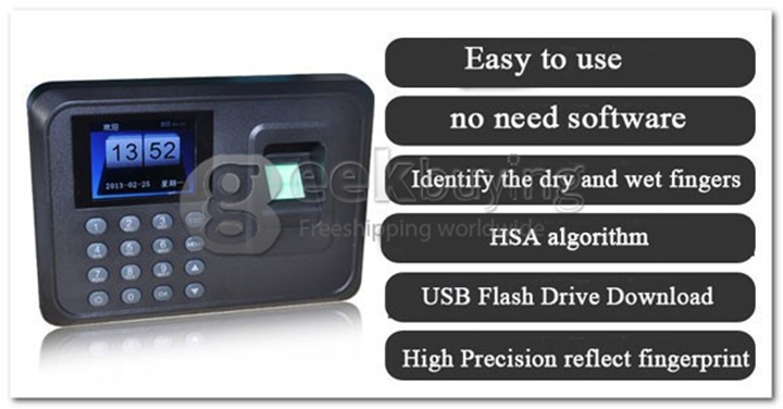 A6 2.4 TFT Fingerprint Time Attendance Clock Employee Payroll Recorder USB - Black