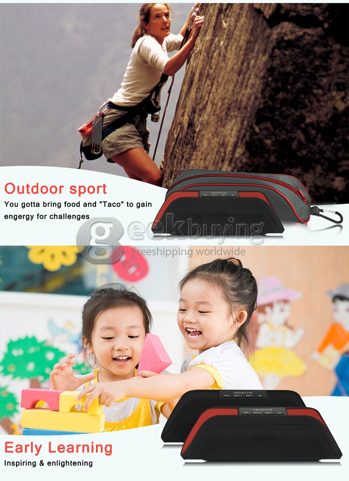 VENSTAR Taco Portable Wireless Outdoor Sport NFC Bluetooth V3.0 Speakers with 1400mAh Rechargeable Battery - Black